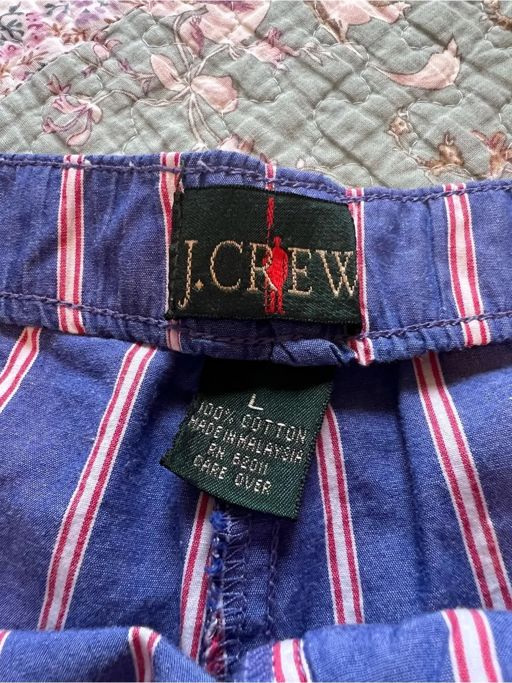 Vintage 90s J. Crew Striped Cotton Shorts Blue Pink White Size L